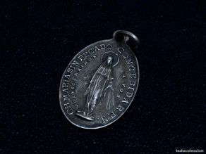 Antiguidades: MEDALLA DE PLATA ”OH, MARÍA SIN PECADO CONCEBIDA R.P.N.”